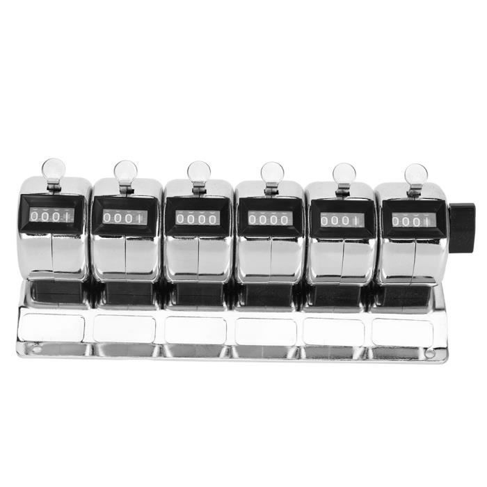 Mechanical Click Counter, Manual Metal, 6 Units Attached, 4-Digit Stainless Steel, Sports Counter