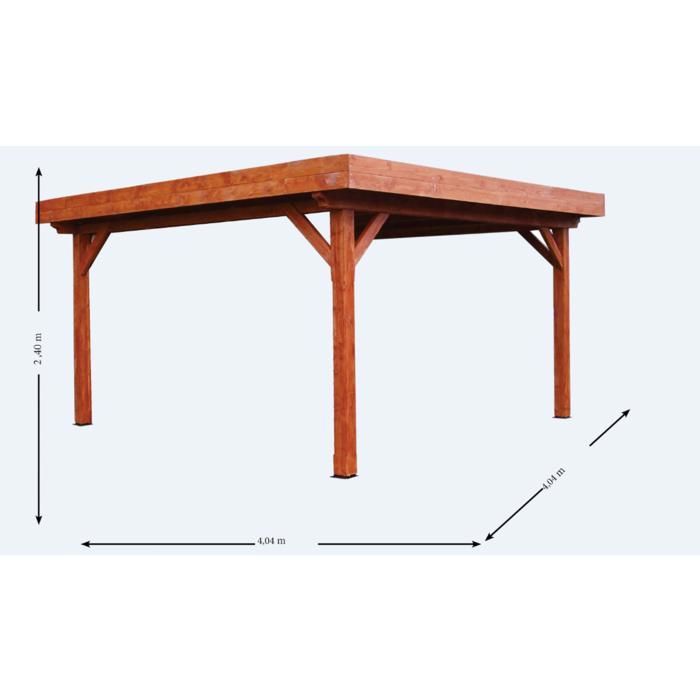 Toldo de techo plano con cubierta de chapa de acero, 12,53 m², 4 postes - Madera - Marrón - 200 cm - Teja