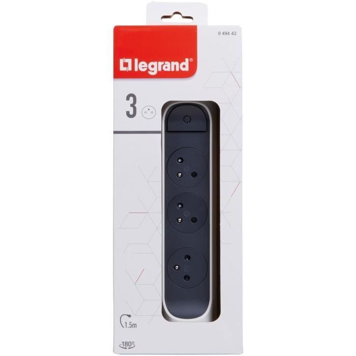 Régua de tomadas fixa e giratória premium LEGRAND FB 3x2P+T, 1,5 m - Branca e preta