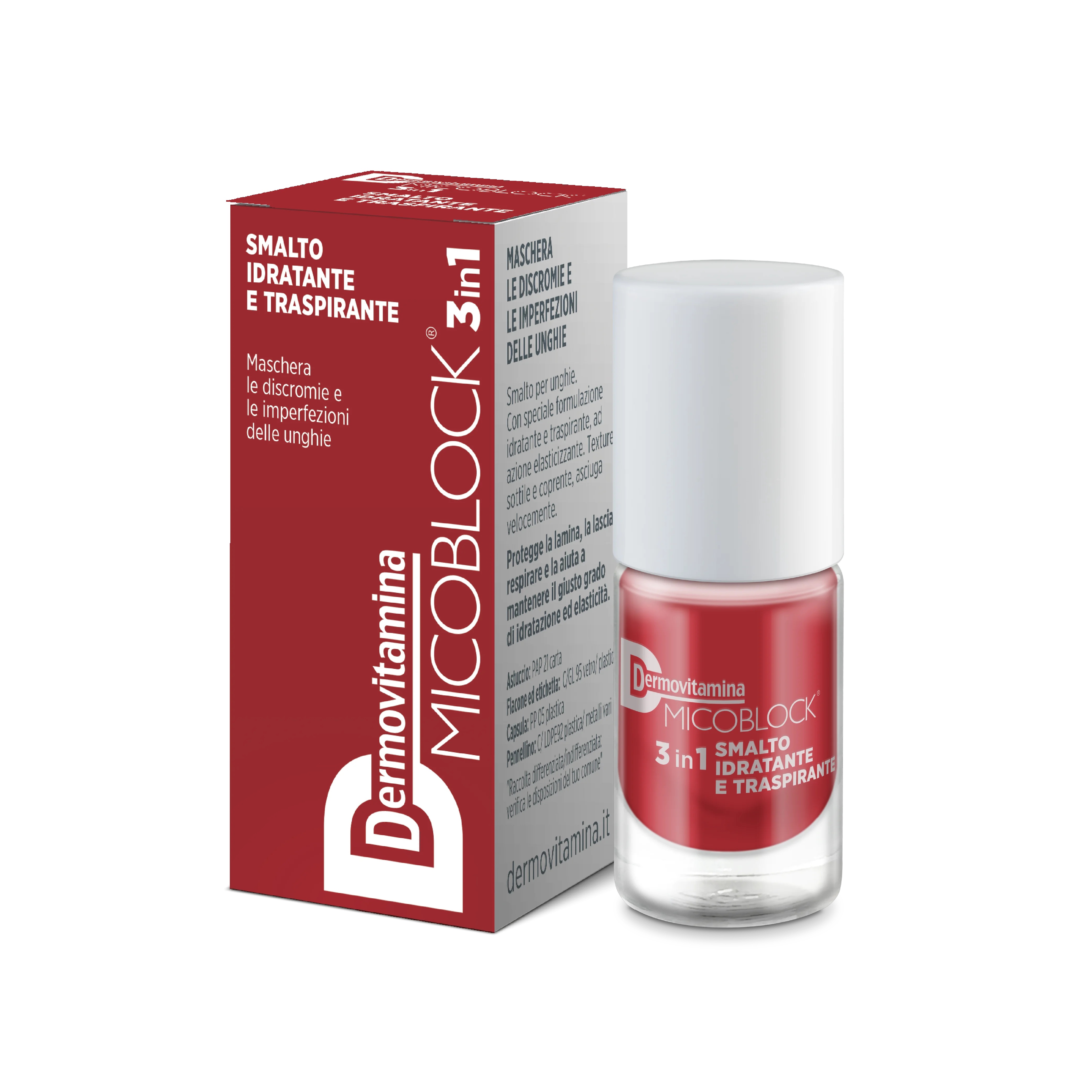 DERMOVITAMINA Dermovitamina Microblock 3 em 1 esmalte hidratante e respirável para unhas 5 ml vermelho tijolo