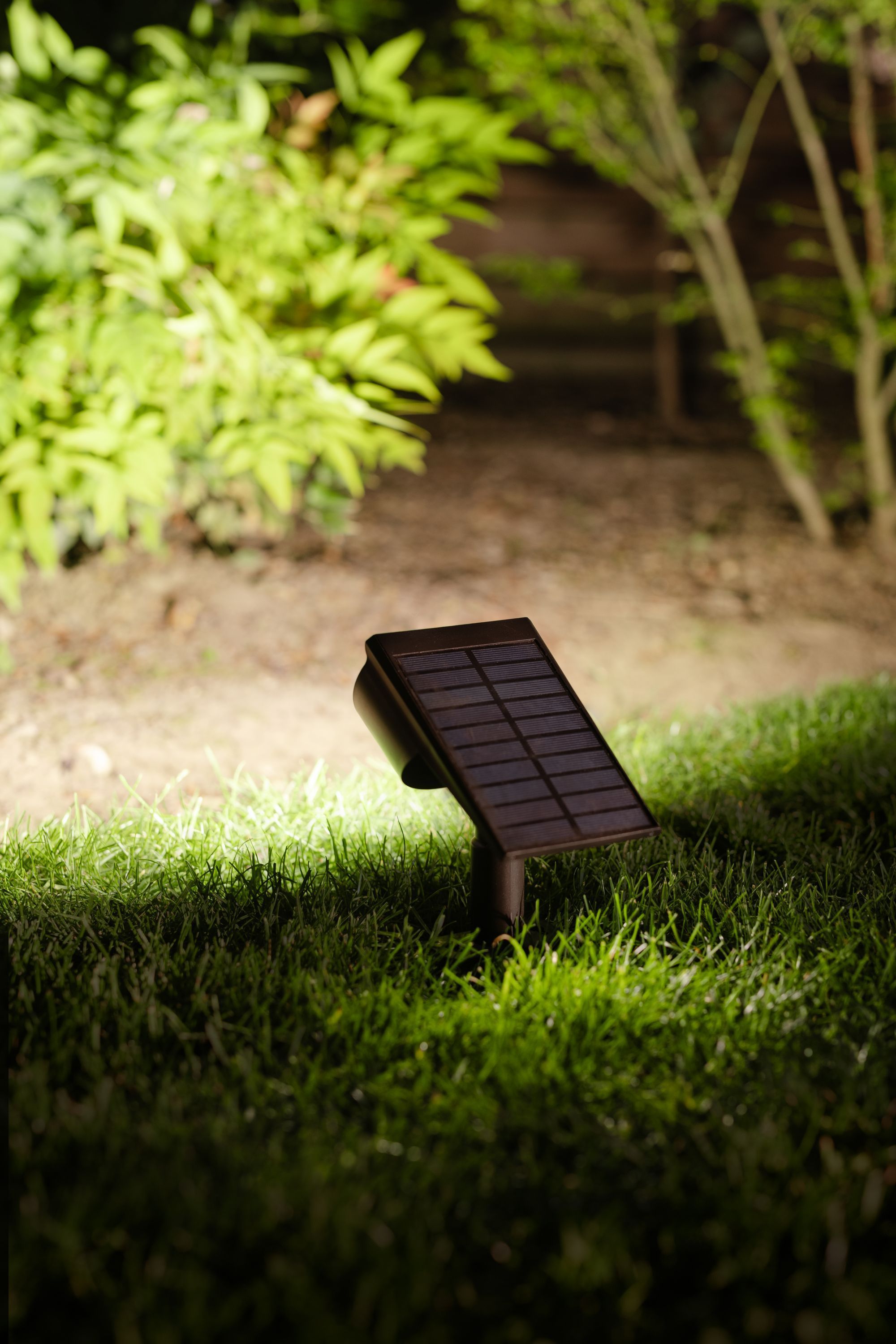 Foco solar para plantación - GALIX - G2603 - 300 lúmenes. Iluminación dual (opción de aplique de pared disponible). Sensor de movimiento.