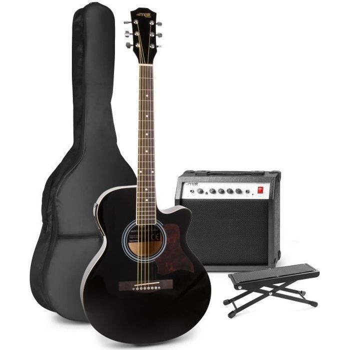 MAX Elektroakustikgitarren-Set mit Zubehör – Schwarz, ideal für Anfänger