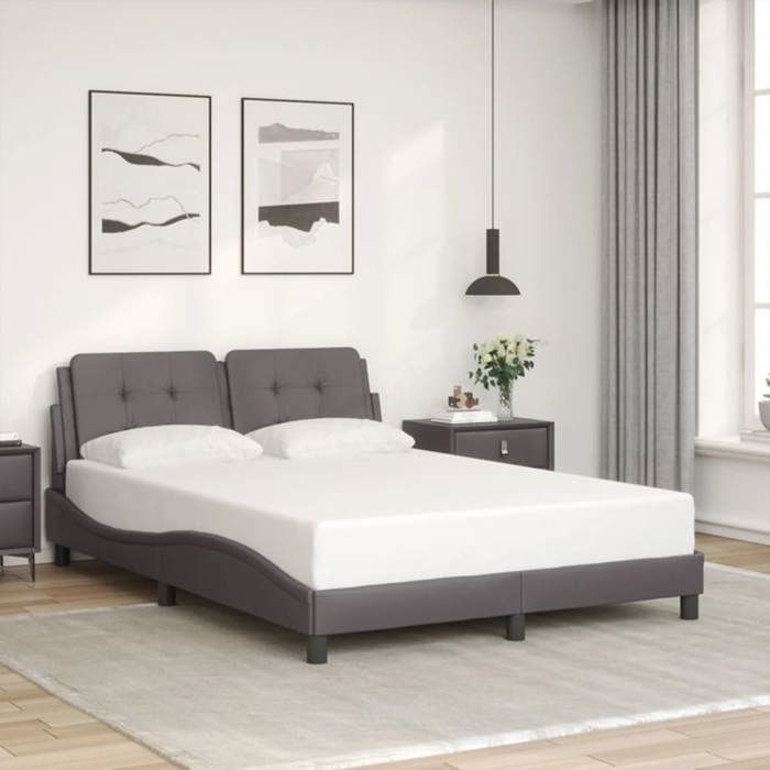 vidaXL Bedframe met LED-verlichting, Grijs, 140x190 cm, Kunstleer, Bed, Lattenbodem, Kunstleren Bed, Slaapkamermeubelen, 3214106