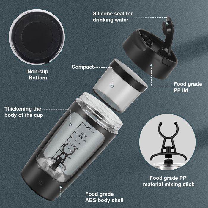Shaker elettrico - TTLIFE - 500 ml - Ricaricabile - Tritan senza BPA - Miscelazione ad alta velocità
