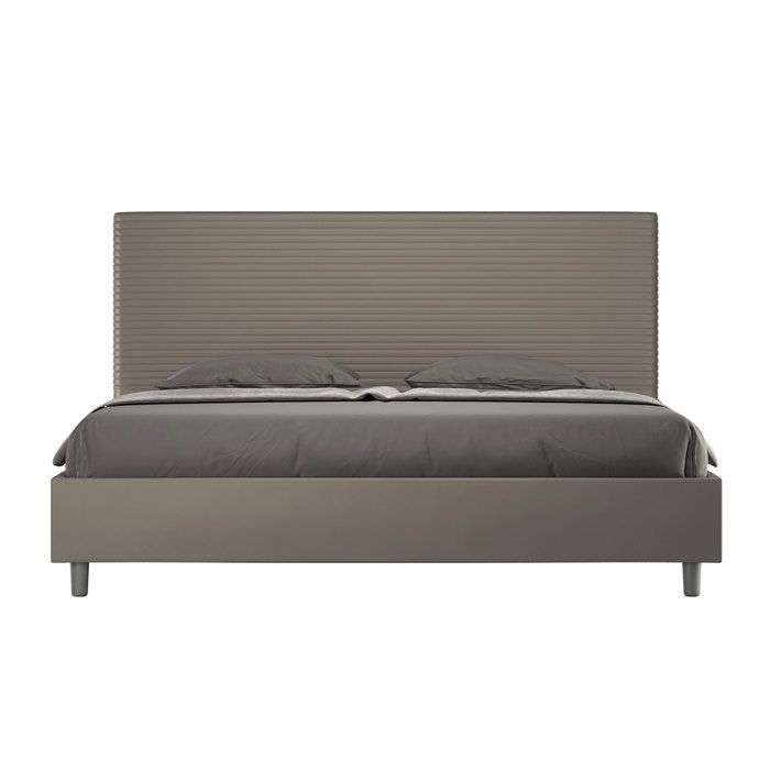 Cama king size con almacenamiento - Ityhome - 200x210 cm - Piel sintética color capuchino - Cabecero tapizado - Hecho en Italia