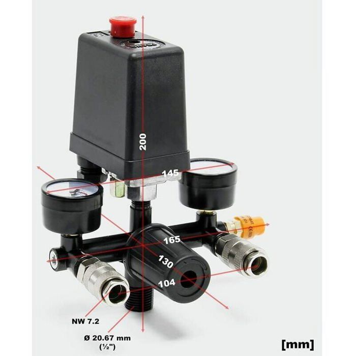 Pressure regulator with pressure switch for compressor. Pressure switch with 2 displays.