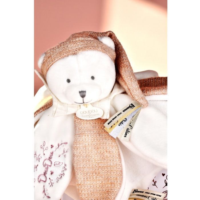 Doudou plat petales Ours Rose - 25 cm - Collection Anniversaire