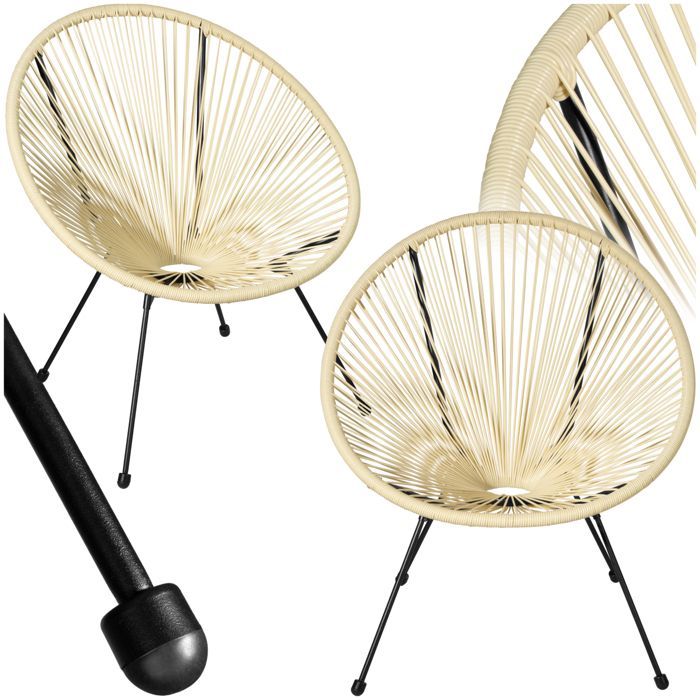 Fauteuils de jardin - TECTAKE - Lot de 2 chaises de jardin SANTANA avec Cordage élastique en polyéthylène 70,5 x 69 x 78 cm - Beige