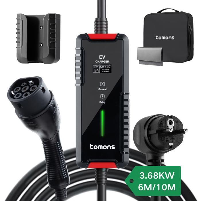 Cavo di ricarica Schuko Tipo 2 3,68 kW monofase 6-16 A 10 m per veicoli elettrici (EV) con display digitale e funzione di ritardo