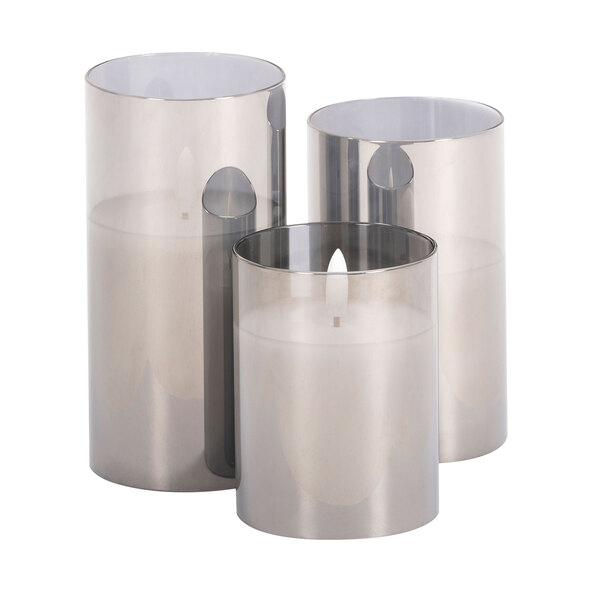 LED-Glaskerze, rund, grau, 3er Set