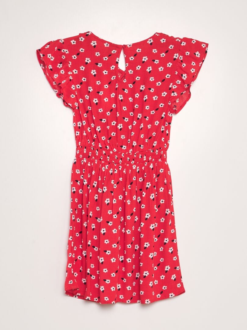 Jurk met ruches en print - ROOD