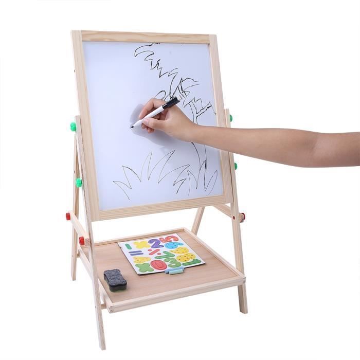 Pizarra de dibujo de madera de doble cara para niños - Pizarra de dibujo de madera para arte - 2 en 1 - Altura ajustable