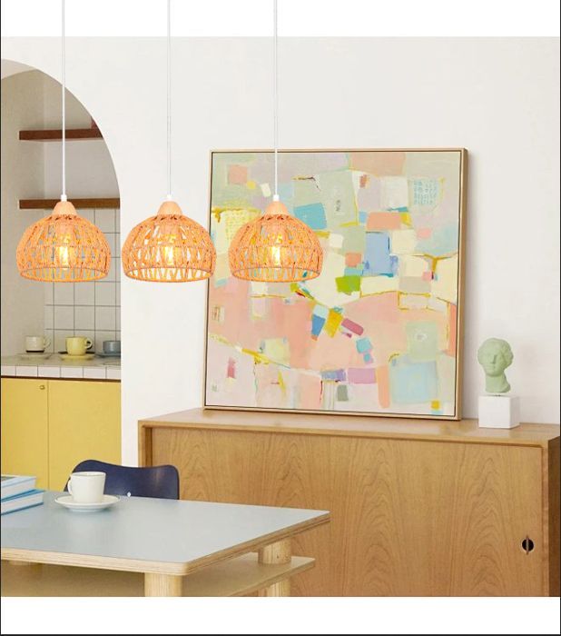 iDEGU Lampe Suspension Vintage Industriel Lustre en Bois Rotin Brun E27 Luminaire Eclairage Design Cage Rétro pour Salon Chambre