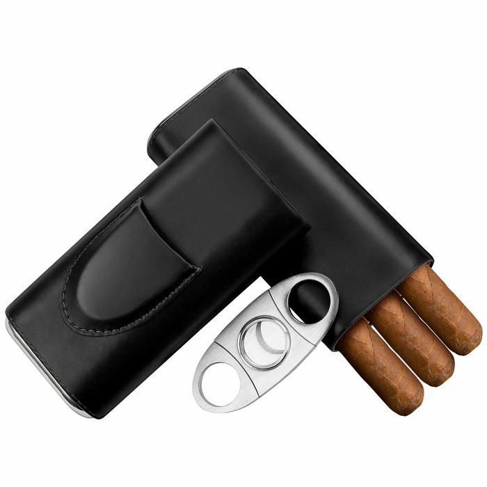 Accesorios para humidor de puros - Estuche de viaje para puros - Caja de puros con cortador - Regalo para hombres - Negro - CIGAR HOUSE