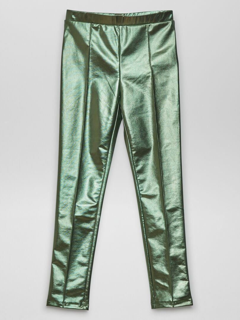 Glanzende lange legging - metallic groen