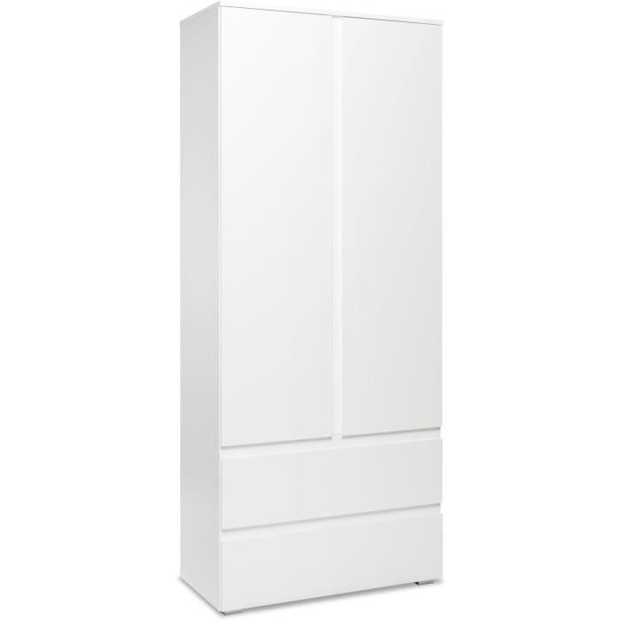 IMAGE7 Wardrobe - 2 doors + 2 drawers - Matte White - W80 x H191 x D40 cm