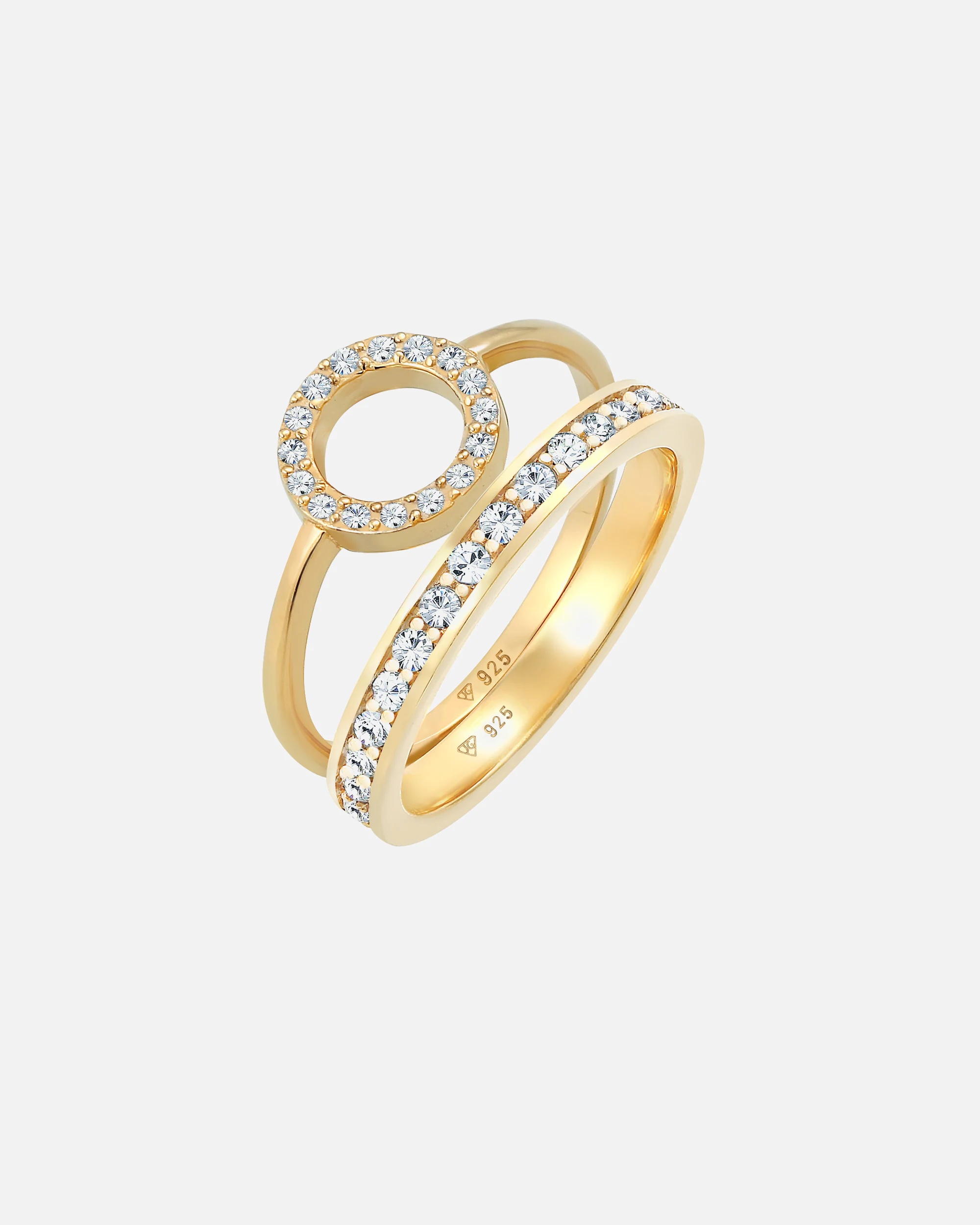 Elli PREMIUM Femmes Bague Duo Memorie Cercle Géo Intemporel avec cristaux en argent sterling 925