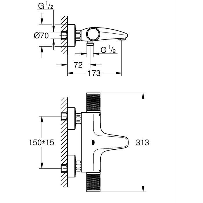 GROHE Precision Feel thermostatic shower mixer, wall-mounted, temperature indicator, integrated filters, chrome, 34788000