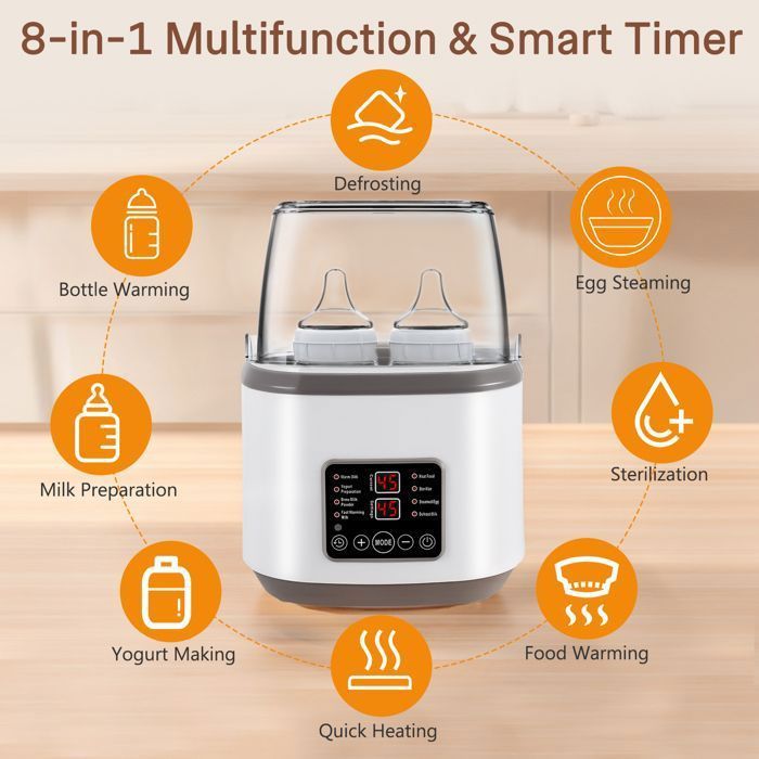 Flessenwarmer en -sterilisator voor baby's, snelle verwarmfunctie, crèmewit van kleur, multifunctioneel voor babyverzorging