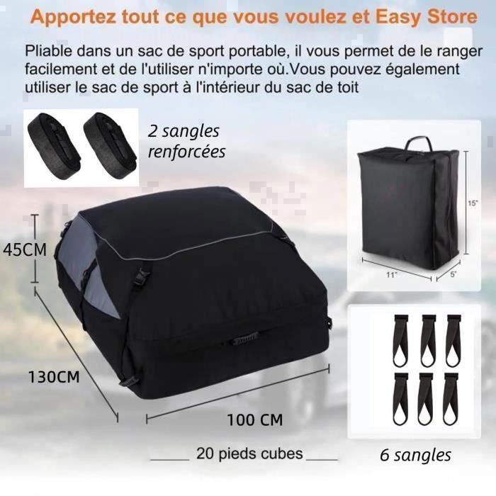 Sac de Toit Voiture - TOOLUCK - 580L - 1000D Tissu d'Oxford et PVC - Coffre De Toit Souple pour Voyage Résistant Aux Intempéries