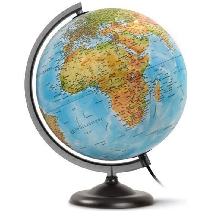 Globe terrestre lumineux - JPC - First - 30 cm - Double cartographie - Sphère bleue