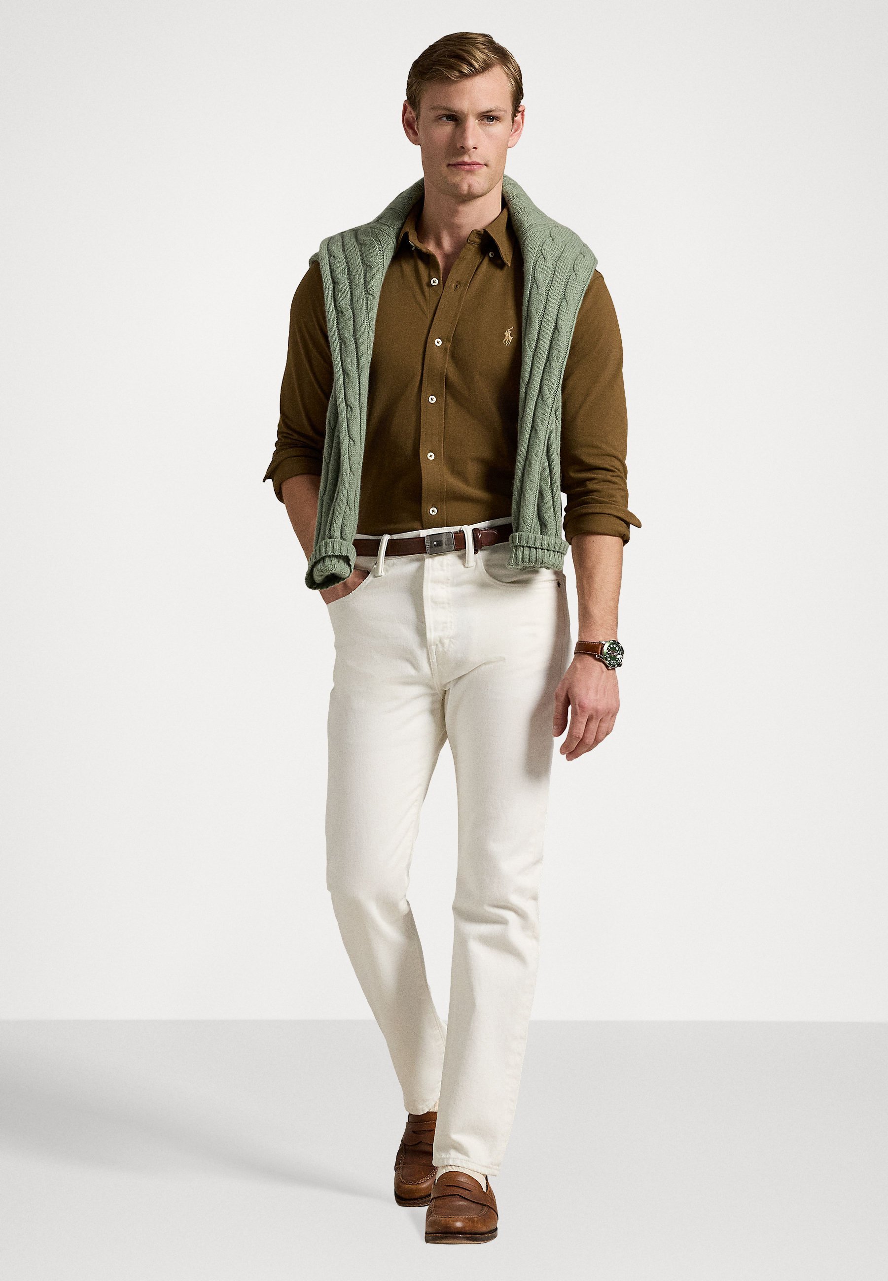 Polo Ralph Lauren FEDERWEICHES MESH-SHIRT - Hemd - Naturbraun