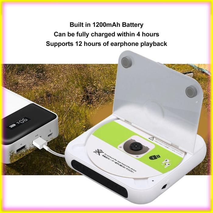 keenso Lecteur CD portable  Lecteur CD  Portable Rechargeable avec L'écran LCD Affichage à 2 Voies  5.3 Prise en son baladeur