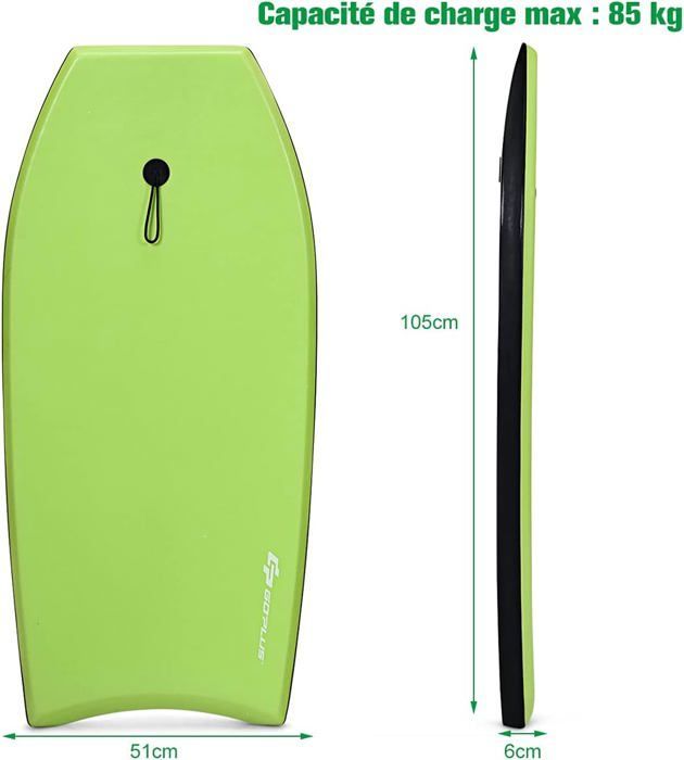 Bodyboard GOPLUS 105cm - Planche à vagues légère et résistante - Mixte - Vert