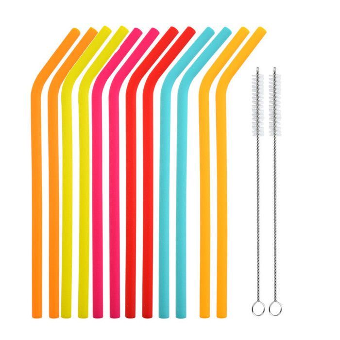 Reusable silicone straws - XVX - 12 pieces - 25 cm - Inner diameter 5 mm - Outer diameter 8 mm