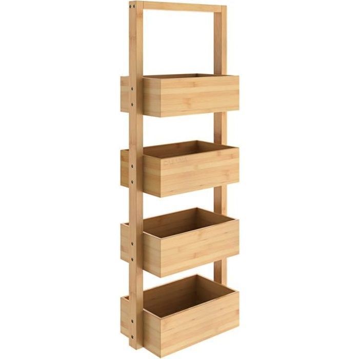 Étagère en bambou 4 compartiments Meuble de rangement 88x28x16 cm Charge max. 20kg Salle de bain cuisine couloir