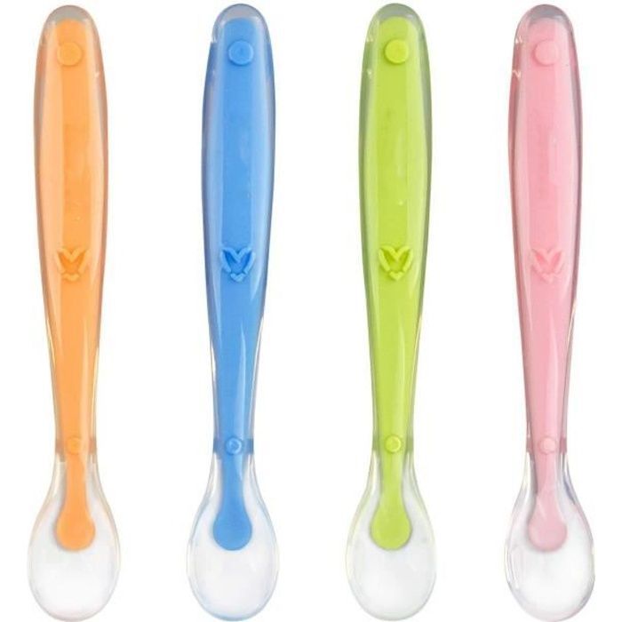 Cucharas suaves para bebés ChaoHuiFeng de silicona, juego de 4 cucharas para la introducción de alimentos sólidos, para bebés de 4 meses.