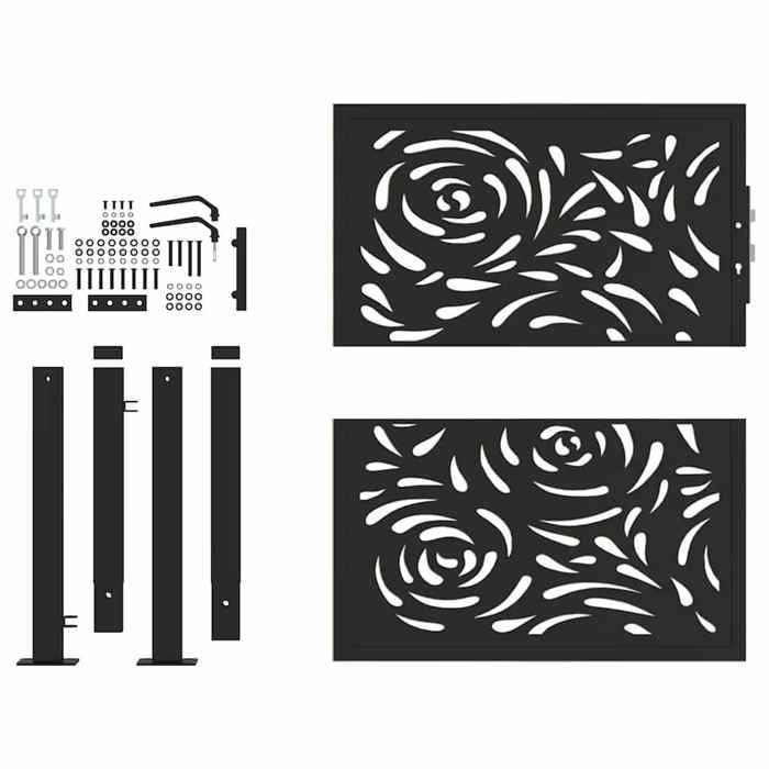 (Rebajas de verano) Puerta de jardín/Puerta exterior - JMS - acero negro 105x106 cm, valla con diseño de llamas 1208