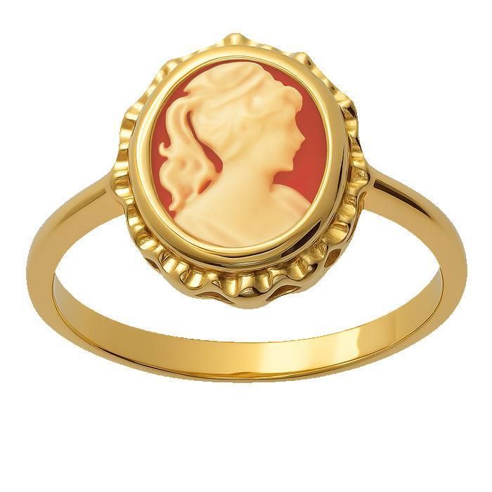 Anillo de mujer con camafeo, chapado en oro de 18 quilates – Camafeo ovalado naranja de 13 x 10 mm – Joyería vintage elegante y atemporal