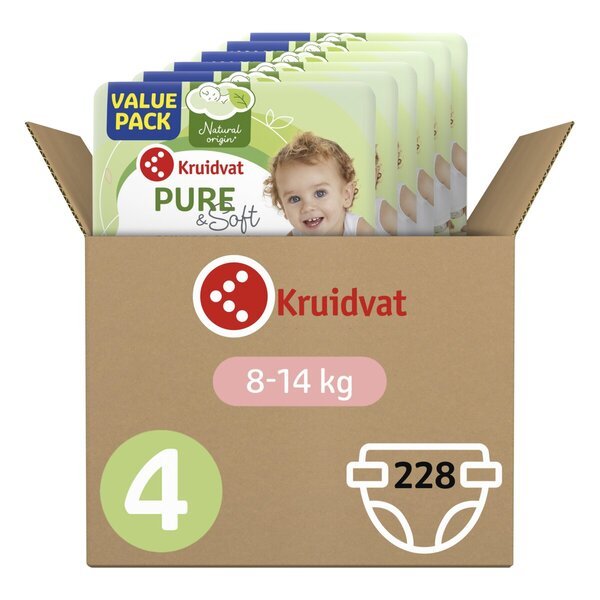 Kruidvat Pure & Soft 4 Maxi plenice, velikost 4 (8-14 kg), 228 kosov