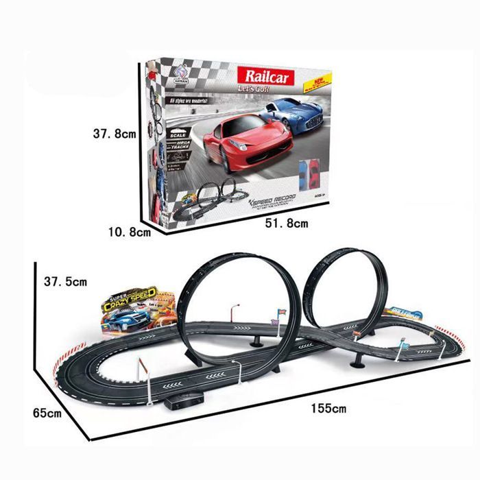 Circuit de Voitures Électriques pour Enfants avec 2 Voitures, Boucle à 360°, Manuel et Électrique Deux Mode, Piste de Course en Duo