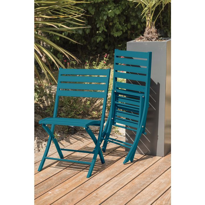 Ensemble repas de jardin 2 places en aluminium  - Bleu canard