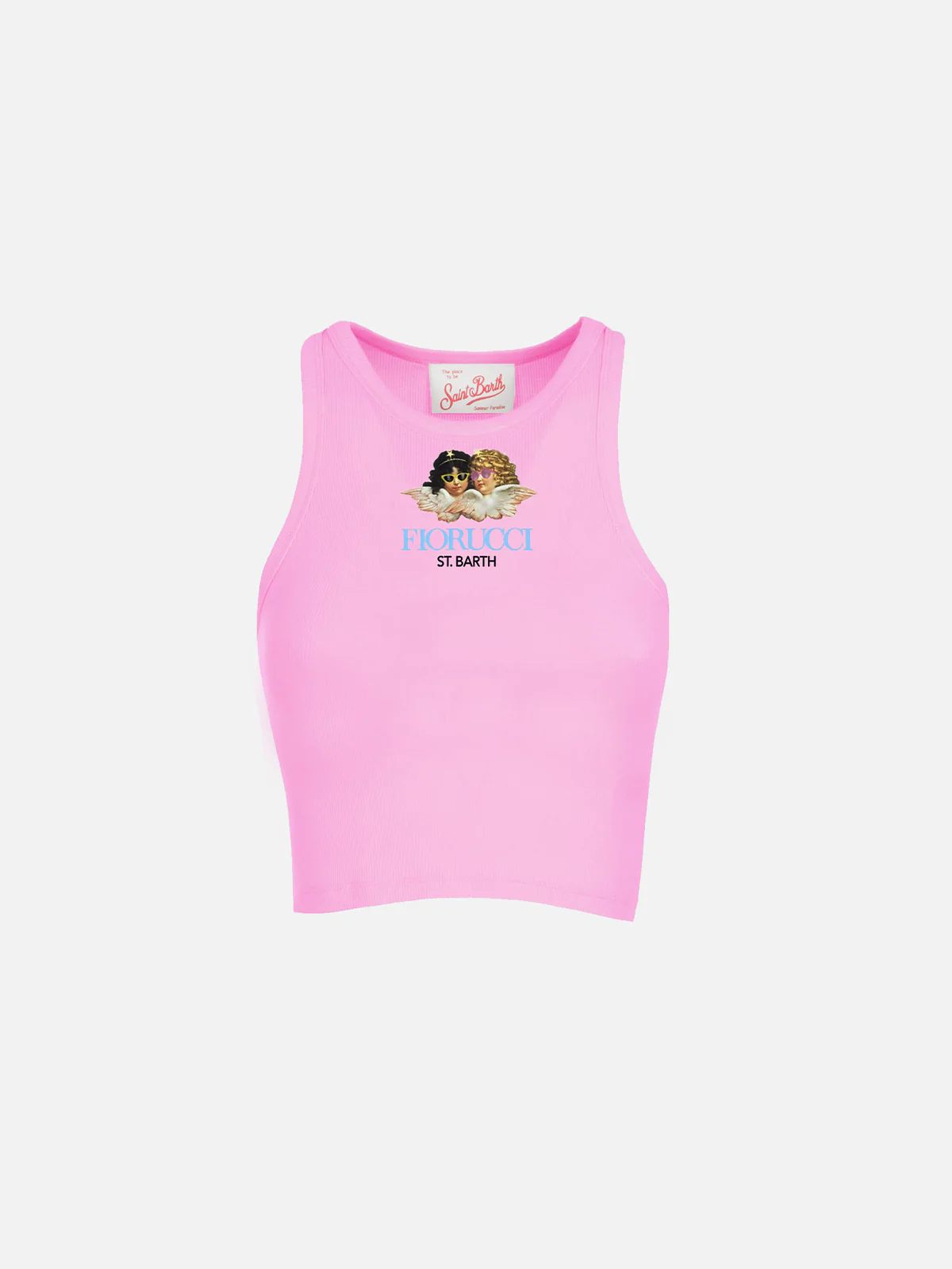 Roze geribbelde katoenen tanktop voor meisjes | FIORUCCI SPECIAL EDI