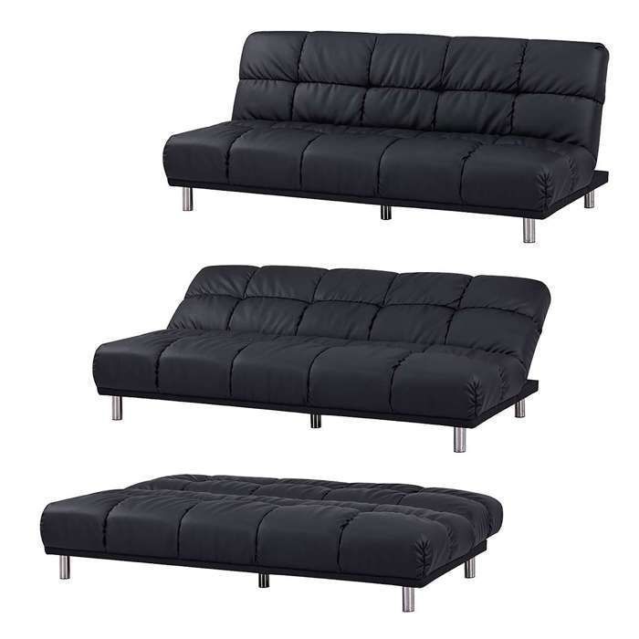 Sofá cama clic-clac para dormir ocasionalmente, tamaño 120 x 191 cm, en acabado PU negro y patas cromadas - MELLOW