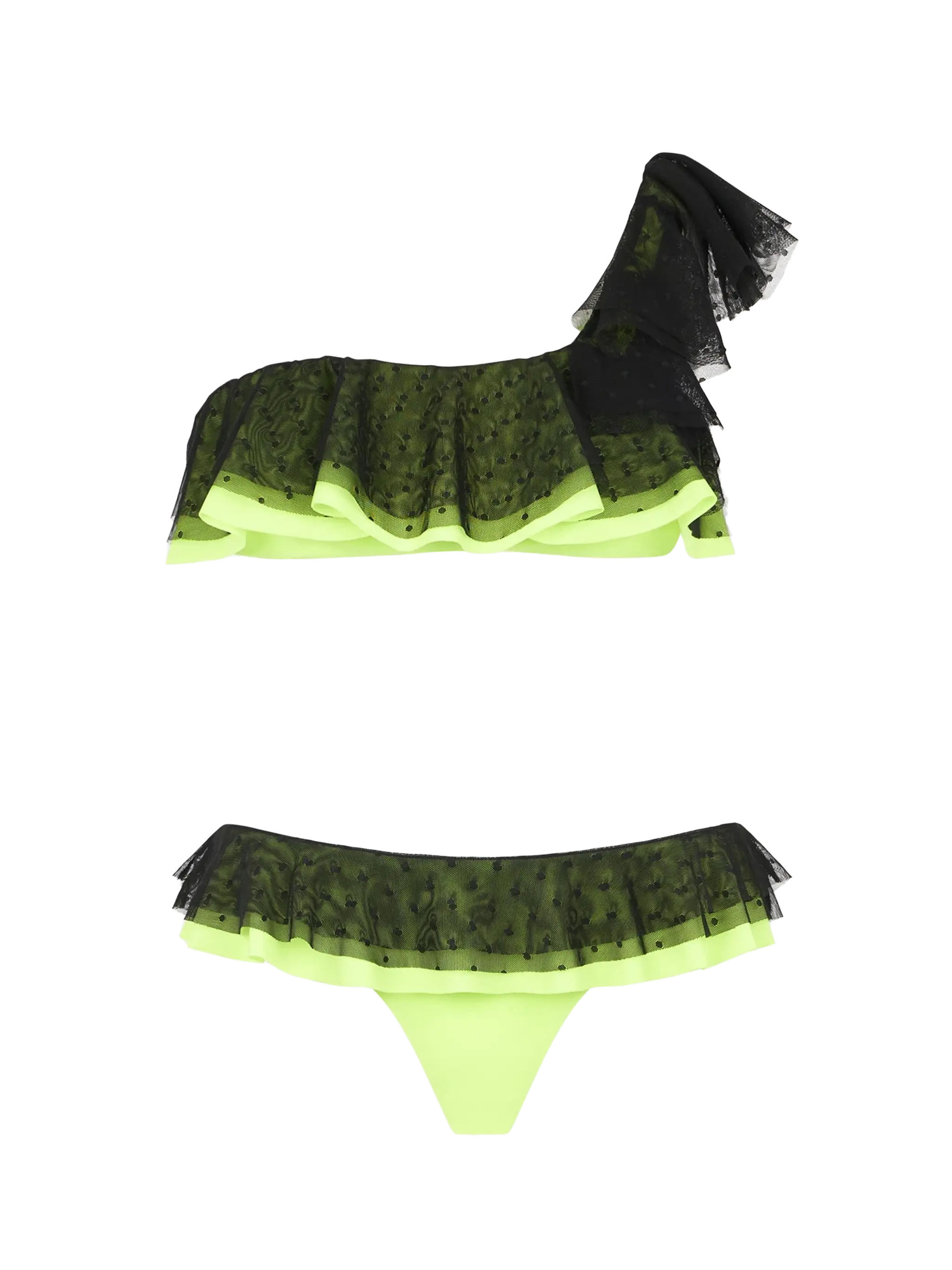 Bikini de un solo hombro con tul negro