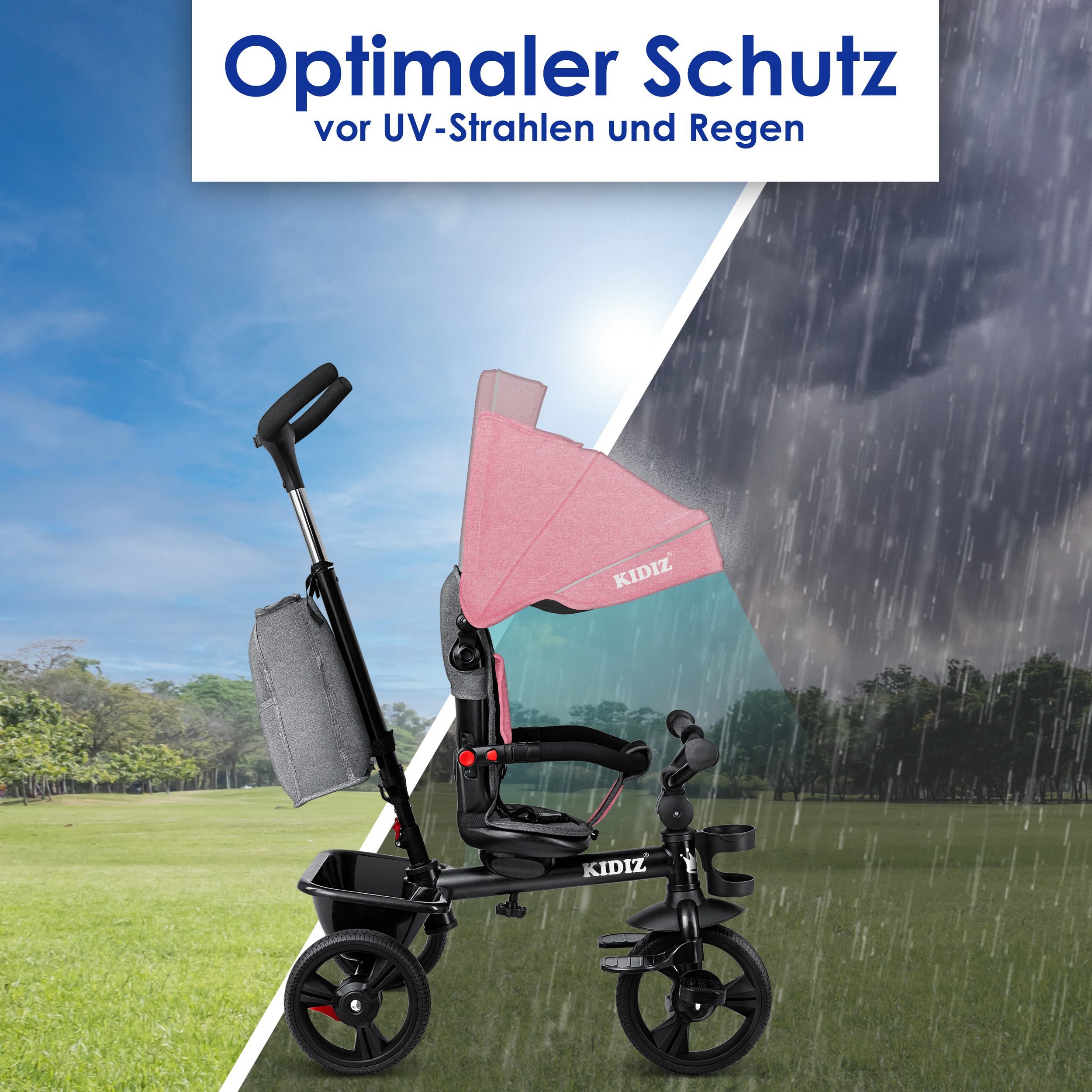 KIDIZ Driewieler, 5-in-1 kinderdriewieler met duwstang en stuursysteem