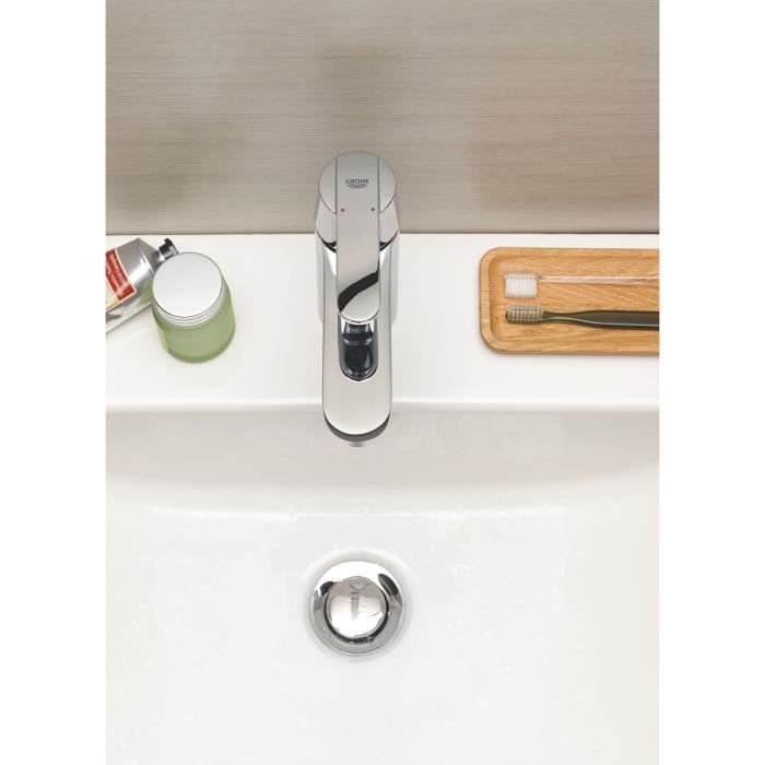 Rubinetto per lavabo da bagno GROHE Get, piletta a scomparsa, tappo incluso, aeratore a risparmio idrico, taglia M, 23454000