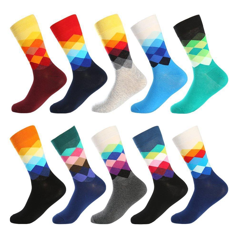 Calcetines de algodón divertidos para hombre, informales, con forma de diamante, calcetines de caña media, calcetines de algodón cómodos y de alta calidad.
