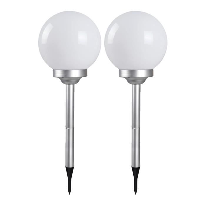 Lot de 2 boule lumineuse solaire pour jardin, lampe LED, borne solaire d'extérieur - Diamètre 15 x Hauteur 52 cm-JUANIO