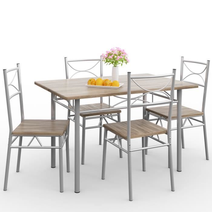 Paul 5-Piece Oak Dining Set: 1 Table, 4 Lacquered Metal Chairs, Elegant Design