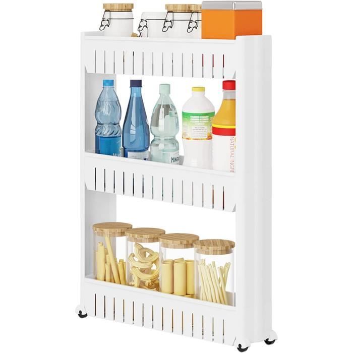 Estantería de nicho WOLTU, carrito de almacenamiento de cocina, carro de cocina, estante de almacenamiento con ruedas, 3 niveles, blanco