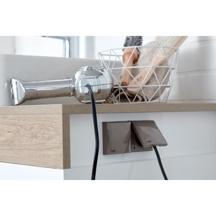 Mueble de baño suspendido Sully de 83 cm - Lavabo sobre encimera a la izquierda - JACOB DELAFON - Blanco/Roble Quebec