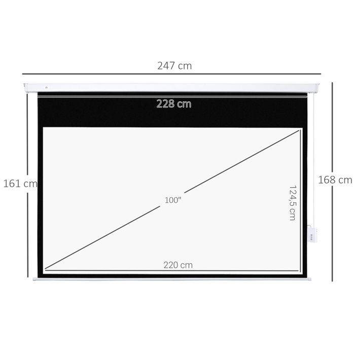 Pantalla de proyección HOMCOM de 100 pulgadas, formato 16:9, resolución 4K HD, motorizada, para montaje en pared/techo, de acero, color blanco.