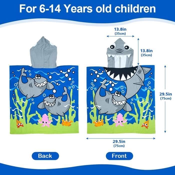 Serviette de Bain Enfant - AQSACOKIYA - Requin 75 x 150 cm - Serviette de Plage et de Piscine,Poncho Garçons,Microfibre