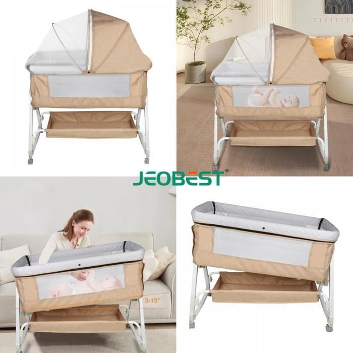 JEOBEST Convertible Co-Sleeping Crib - Baby 0-36 maanden - H 98-110cm - Linnen + Metaal - inclusief aankleedtafel