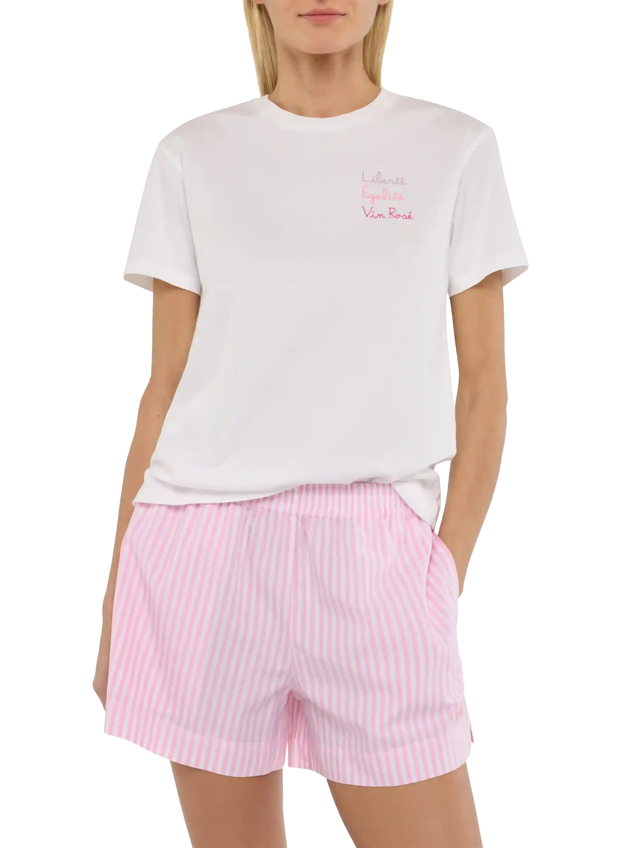 Katoenen T-shirt van Emilie met borduursel Liberté, Égalité, Vin Rosé